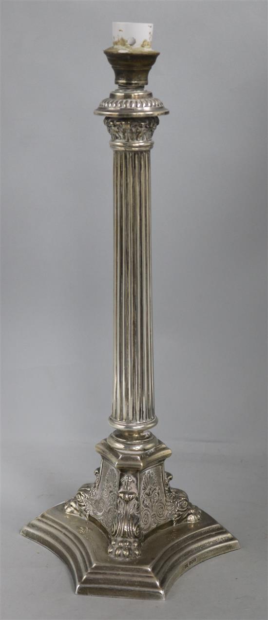 A George V silver table lamp 17in.